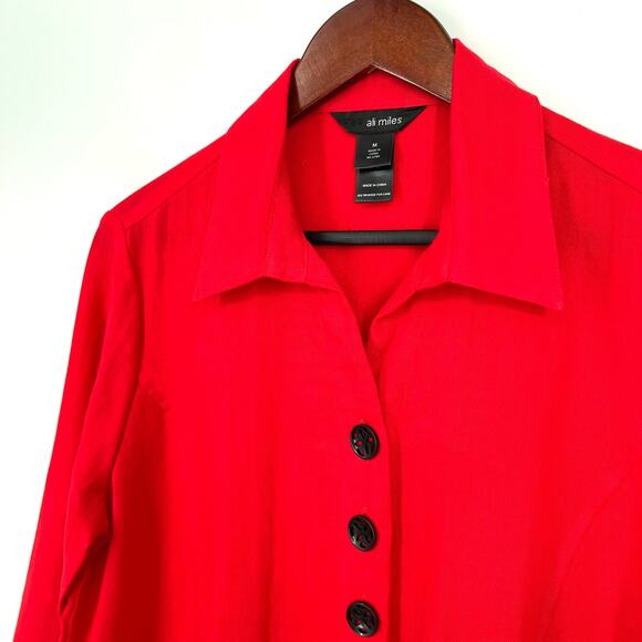 Ali Miles Womens Sz Medium Red Button Down Blouse Shirt Top Jacket Christmas - Picture 7 of 8